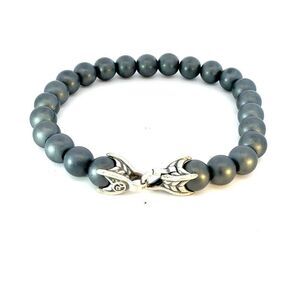 David Yurman Hematite Prayer Beads Bracelet 8" 8 mm Sterling Silver Estate DY612